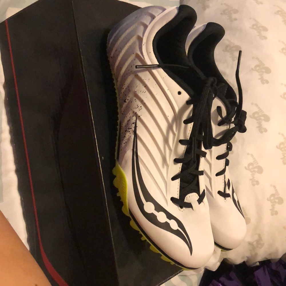 Size 7 White and Black Spiked Running Shoes